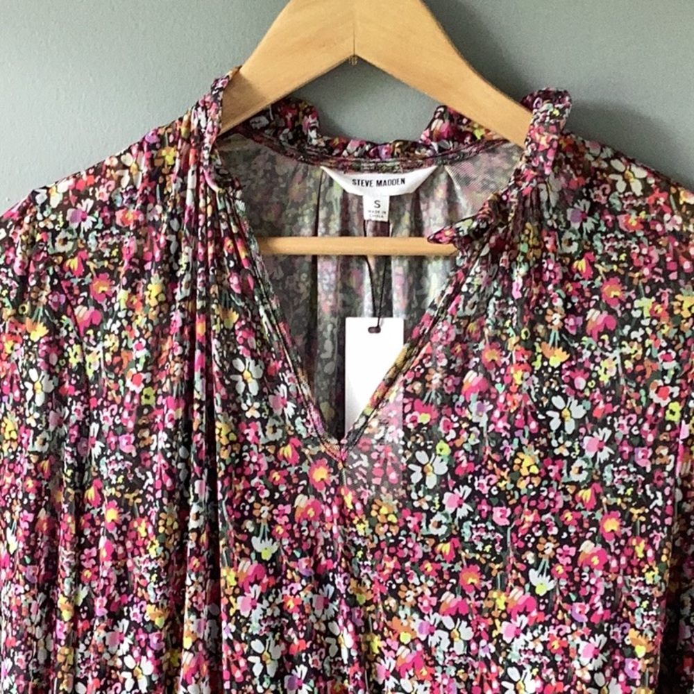 NWT STEVE MADDEN Floral Tiered Long Sleeve Midi Dress Size Small - Picture 8 of 14